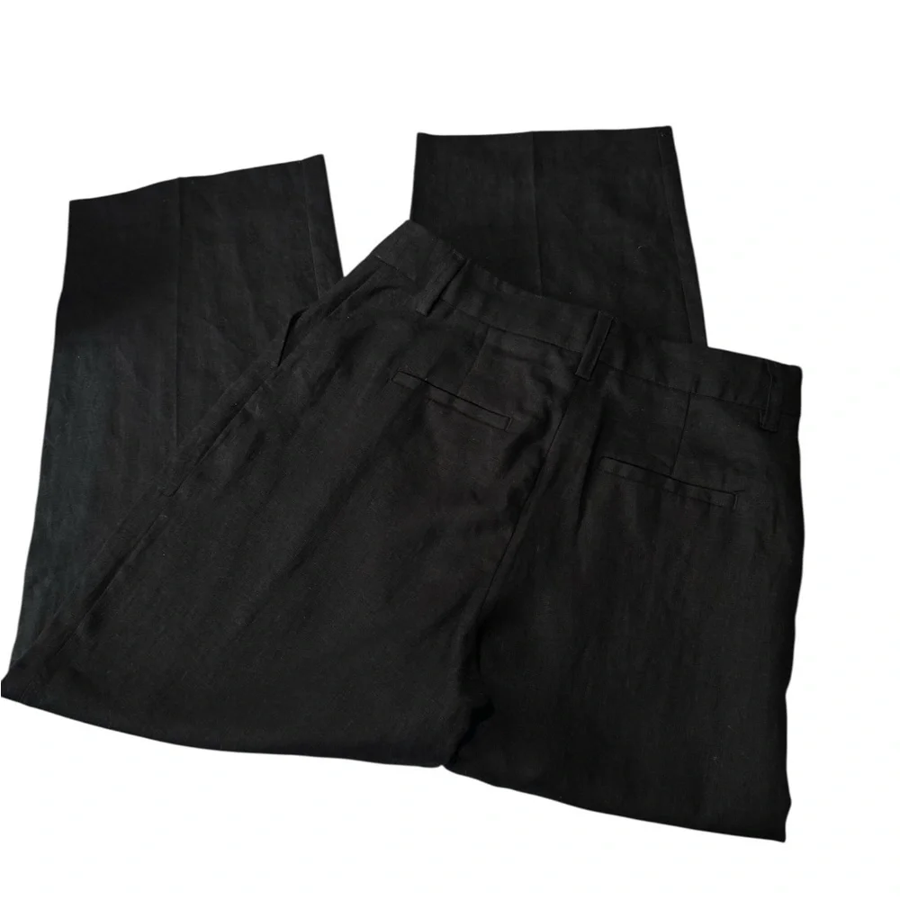 Reformation 'Alex' Black Linen Linen Pant Size  8 Petite 100% Linen